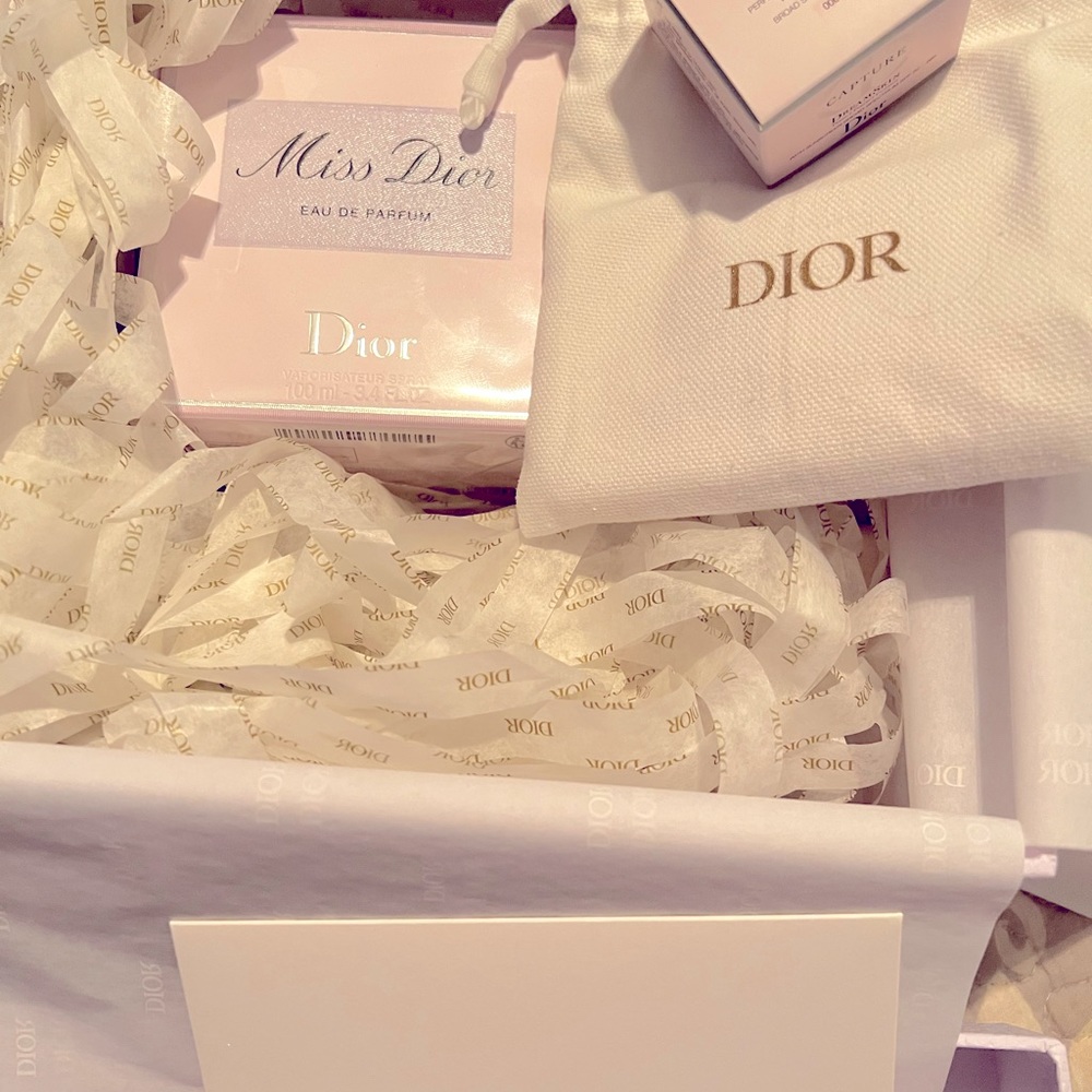 Miss Dior 3.4 perfume sealed + face skin care cream & small Miss Dior for purse